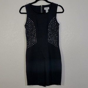 Embellished Sleeveless Sweater Bodycon Mini Dress Sz XS Black Carmen Marc Valvo